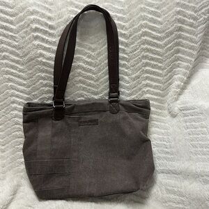 Super cute BELLA TAYLOR SHOULDER BAG, Gray Canvas, Leather Trim